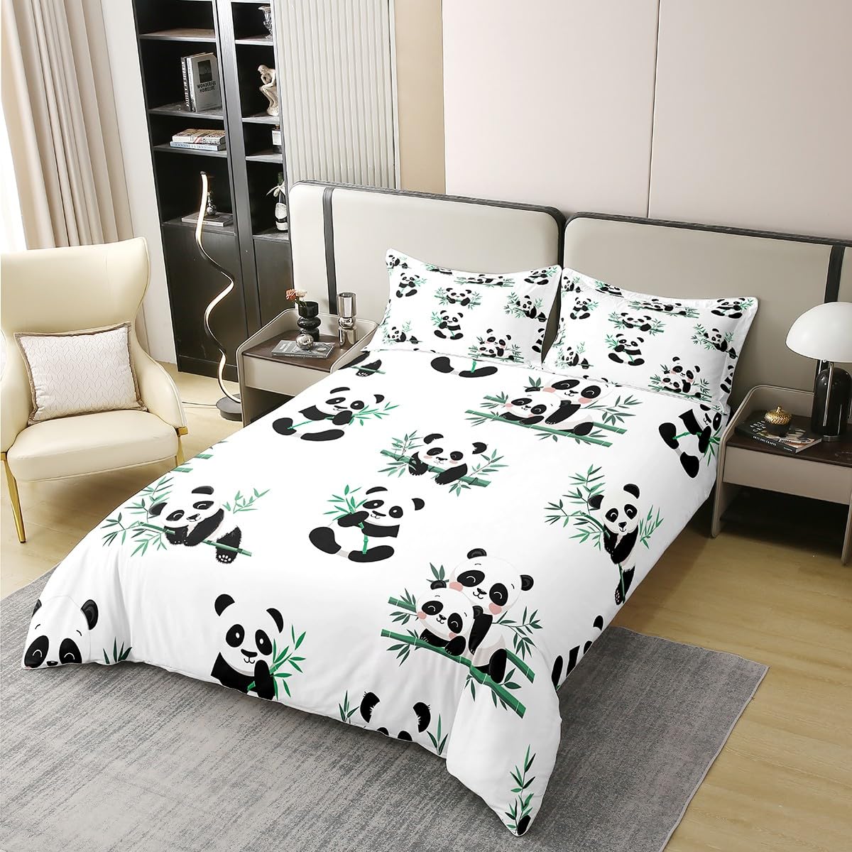 Netter Panda 100% Natürliche Baumwolle Bettwäsche Set Kawaii Cartoon Panda Bett Set für Jungen Mädchen Schöne Panda Druck Bettbezug Wilde Tier Thema Bettwäsche Abdeckung Dekor Die Ganze Saison 135x200