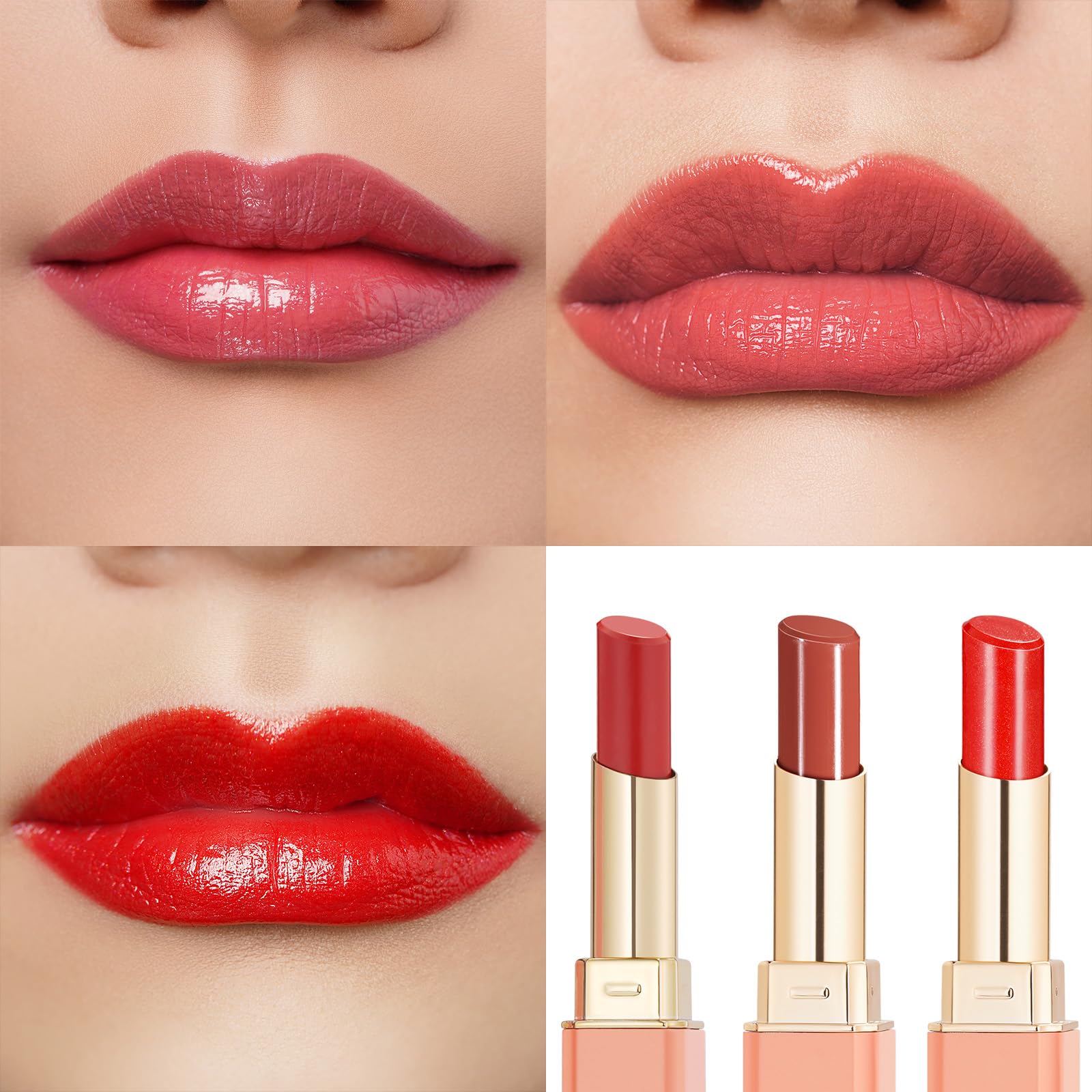 Oulac Red Lipstick & Peach Lipstick Set, Lip Colour Moisturizing Formula, Medium Coverage - Image 3