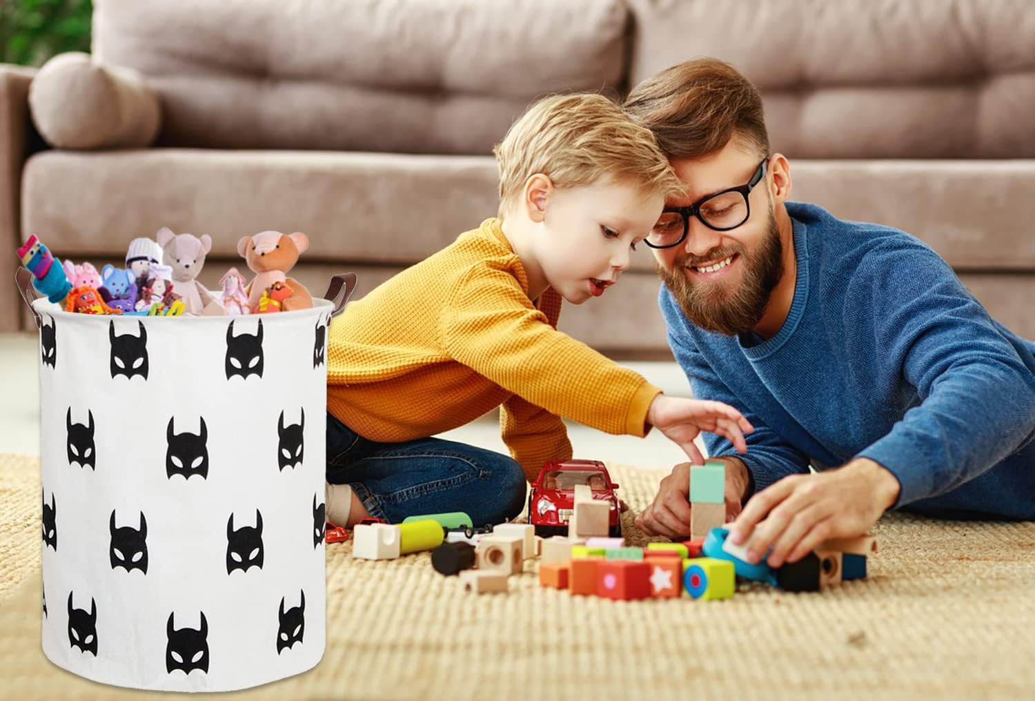 Large Sized Storage Baskets with Handle,Collapsible & Convenient Home Organizer Containers for Kids Toys,Baby Clothing (Black Bats)