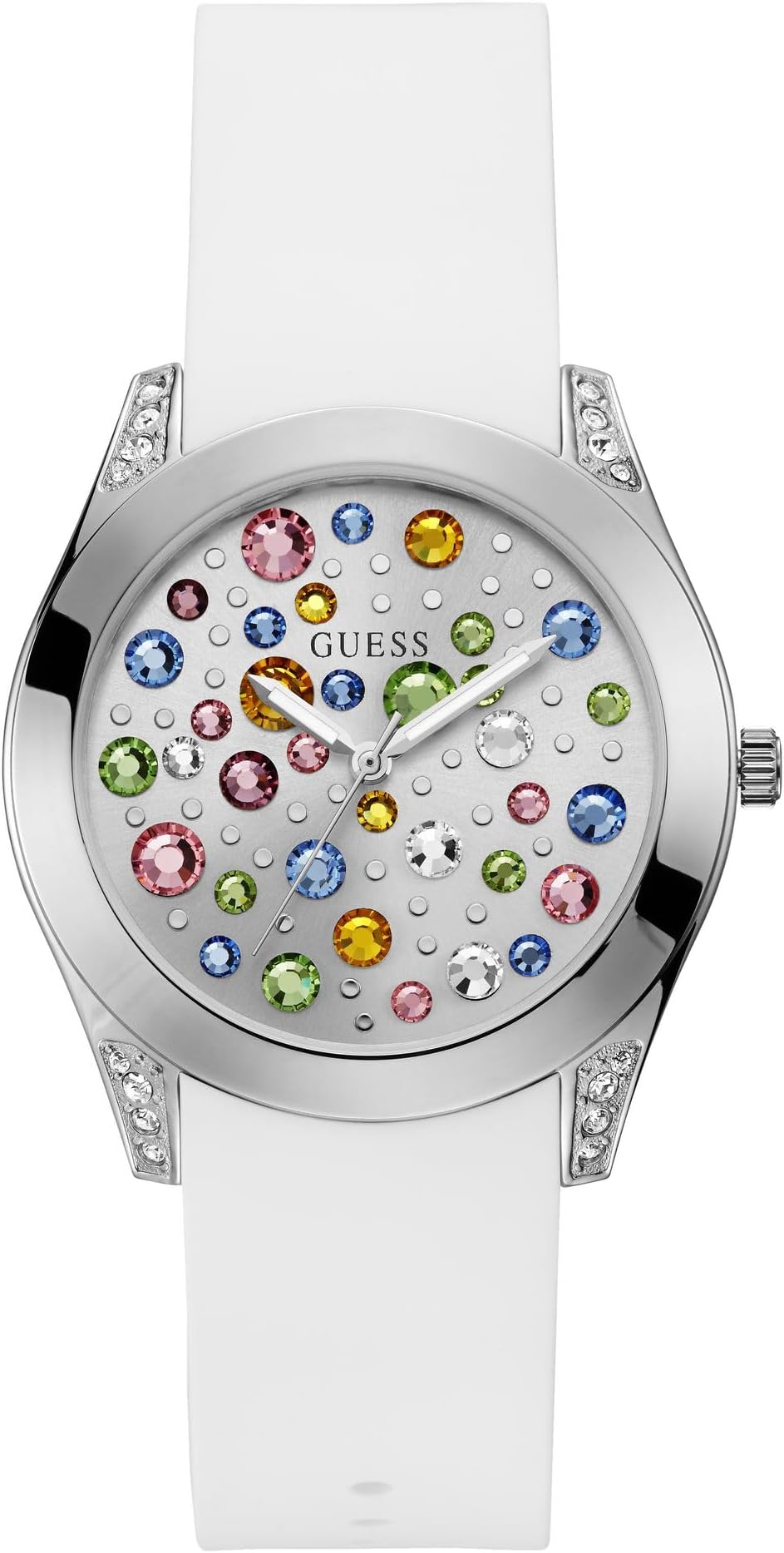 Silver-Tone + White Stain Resistant Silicone Multi-Colored Crystal Watch. Color: White (Model: U1059L1)