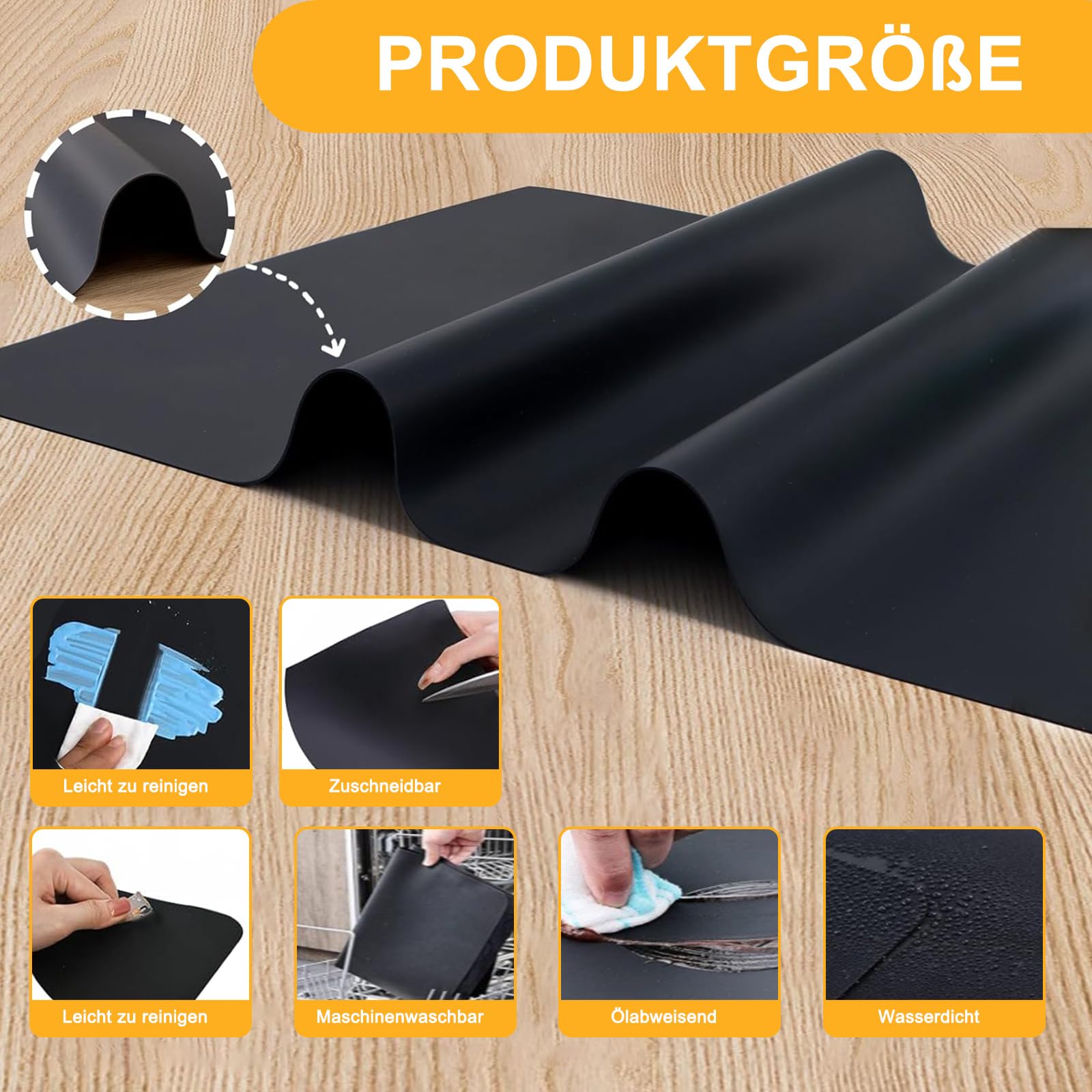 Silikonmatte Groß – 80×60 cm Rutschfeste Bastelunterlage, Feuerfeste Silikon Unterlage Bastelmatte,für Epoxidharz Zubehör, Resin Gießharz Handwerk, Wiederverwendbarer Tischschutz,Platzset (Schwarz)