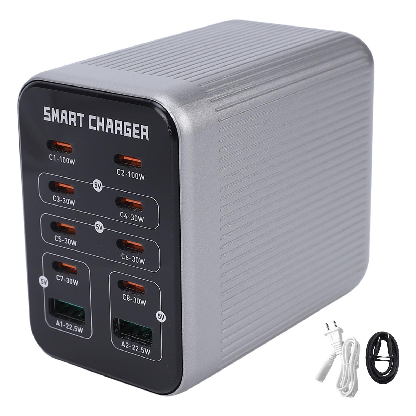 Stacja Szybkiej ładowarki GaN 200 W, 10 Portów Hub do ładowania Biurkowego z 2 Wyjściami QC3.0 8 PD, do Laptopa, Telefonu, Tabletu, Szybkiego ładowania Wielu urządzeń (Wtyczka UE)