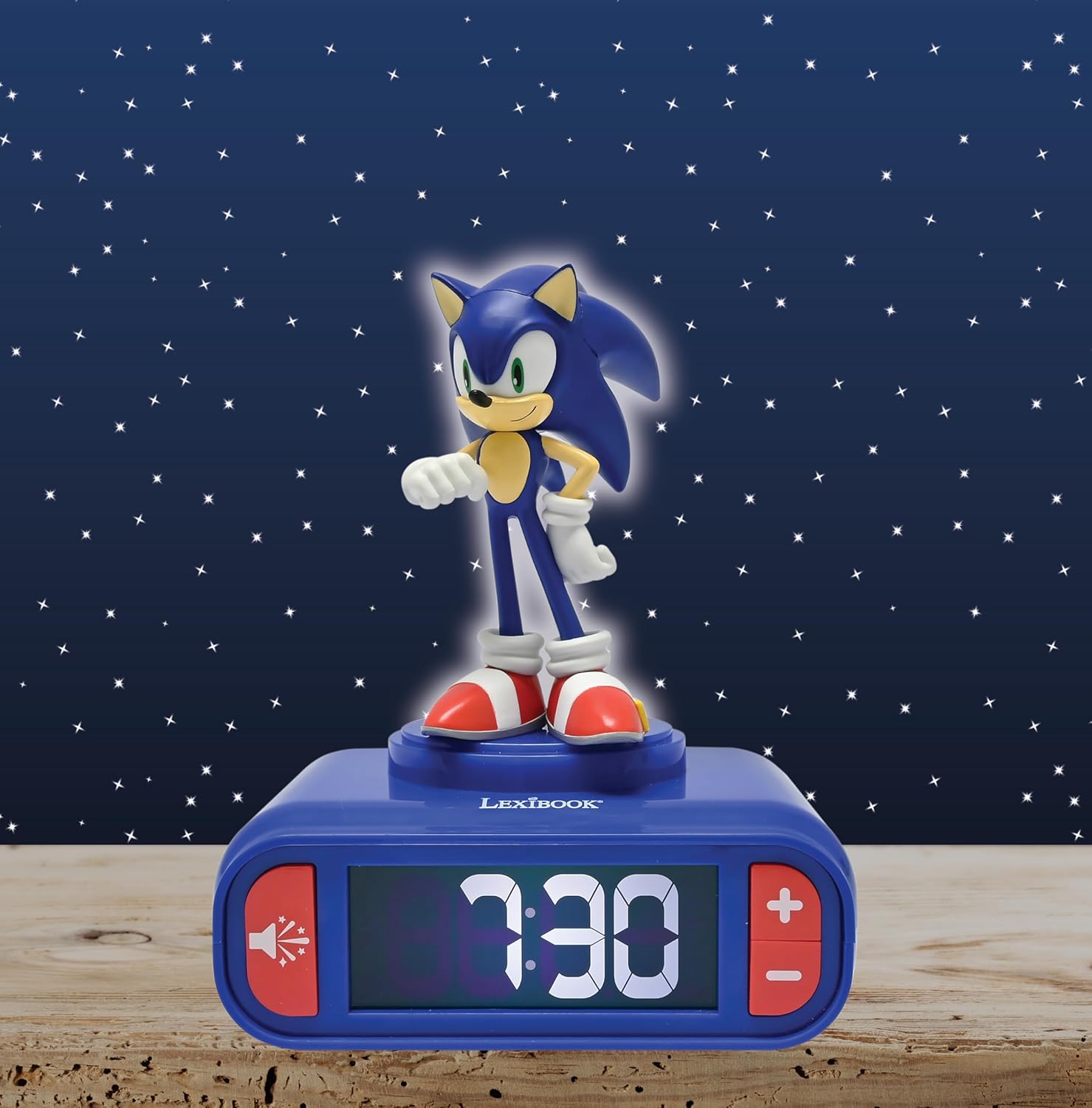 LEXIBOOK Hedgehog, Sonic Night Light Alarm Clock, Sounds and Melodies, Backlit LCD Screen, Luminous, Snooze, Blau