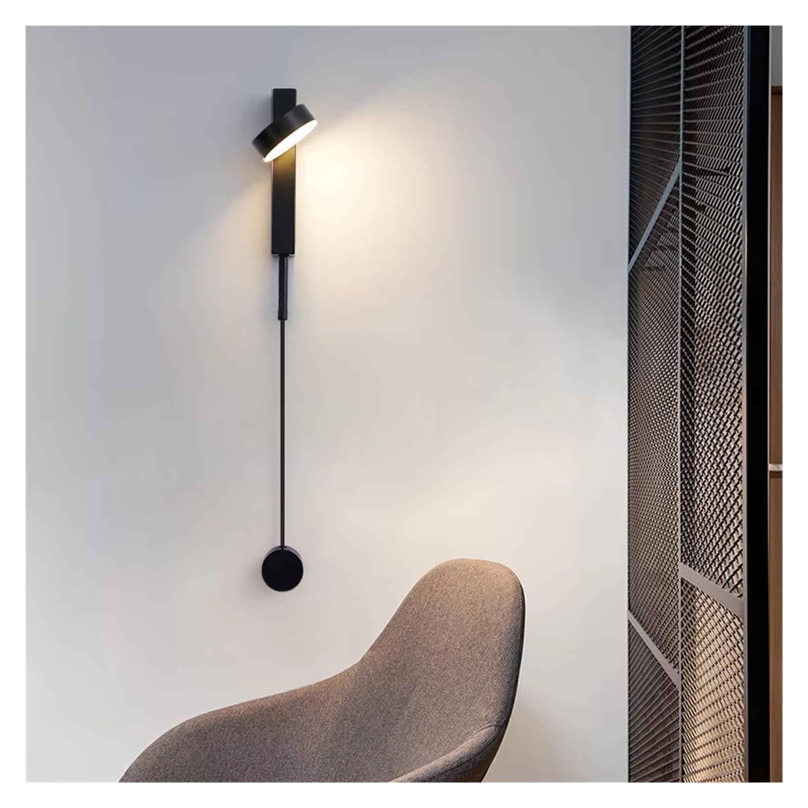 HPTHLY Bedroom Bedside Wall Lamp Minimalist Nordic Creative Wall Sconces Lamp Living Room Background Wall Light,Simple (Black-D8Cm*H68Cm)