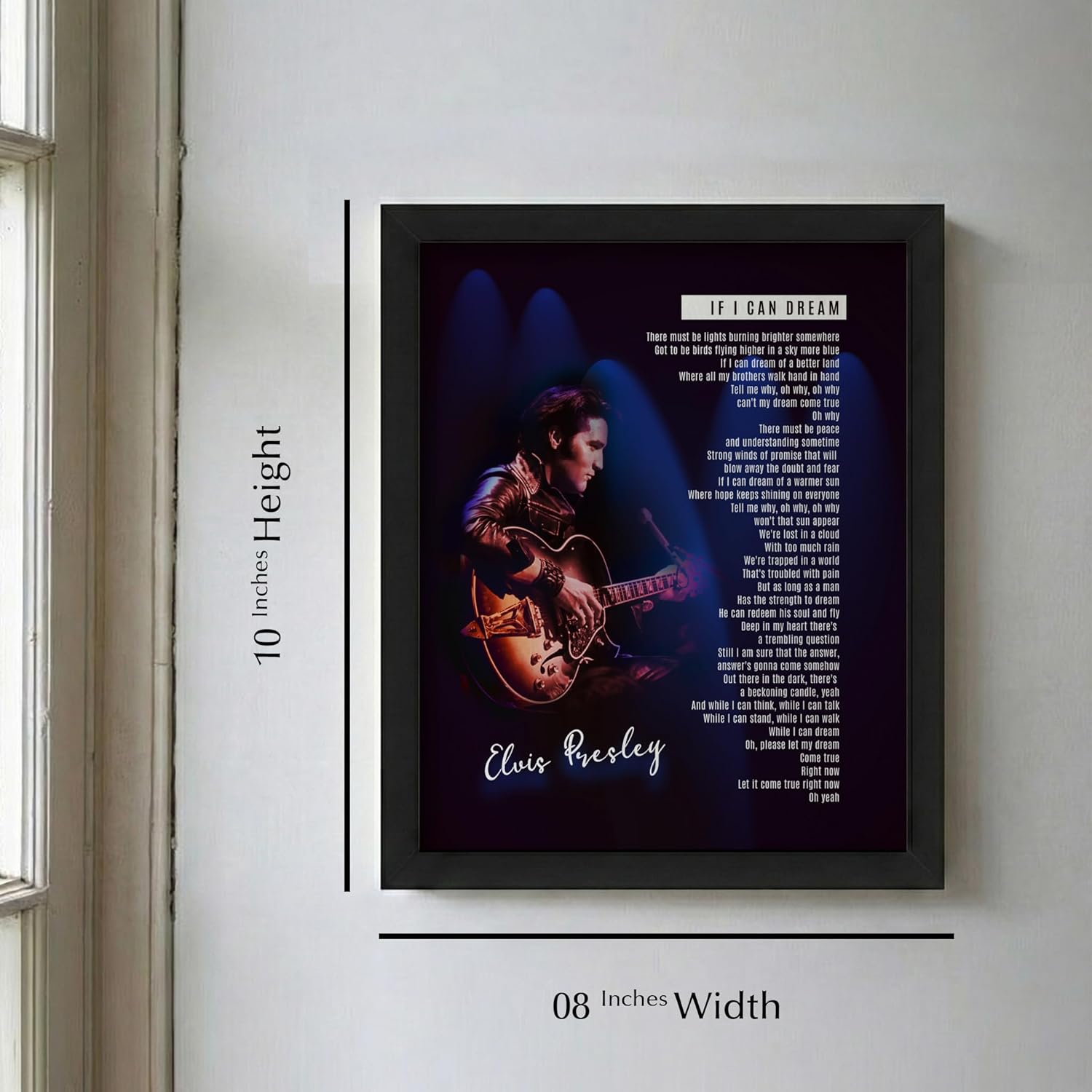 If I Can Dream - Song Lyrics Wall Art Print – Inspirational Vintage Music Wall Art Decor for Home Decor, Studio Decor, Office Decor, Man Cave Decor & Dorm Decor (Black Framed, 8 x 10 inches)