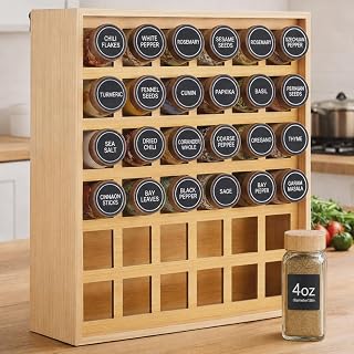 Novabright 36 Grids Bamboo Spice Organizer Wall Mount, Jars Not Included