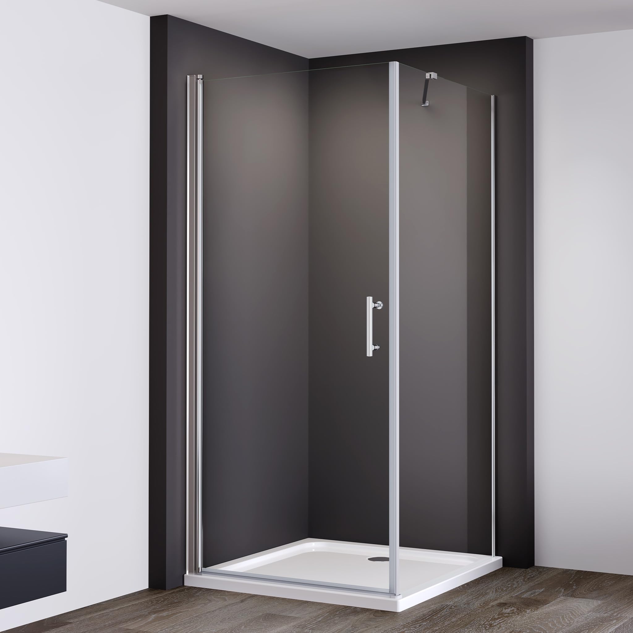 IMPTS Duschkabine 90x90 cm Eckeinstieg Duschabtrennung Duschtür mit Seitenwand, Pendeltür aus 6mm ESG Sicherheitsglas mit Nano-Beschichtung, Höhe 195 cm,OHNE Duschwand und Ablaufgarnitur
