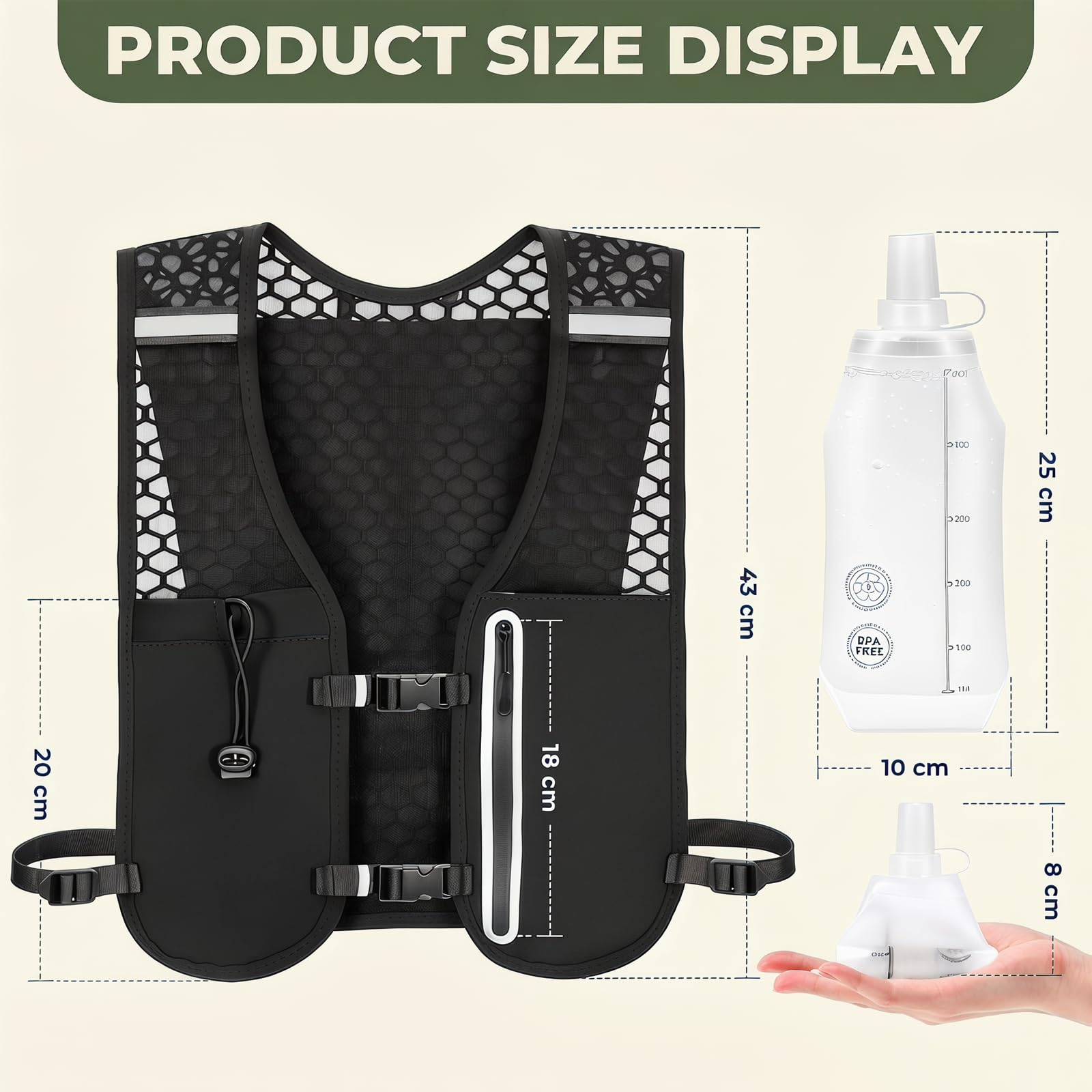 Laufweste Damen und Herren, Trinkweste mit 500ml Trinkflasche, Verstellbare Brustgurte, Leichter Trinkrucksack Runing Vest Reflektierend für Joggen Wandern Bergsteigen Radfahren Marathon