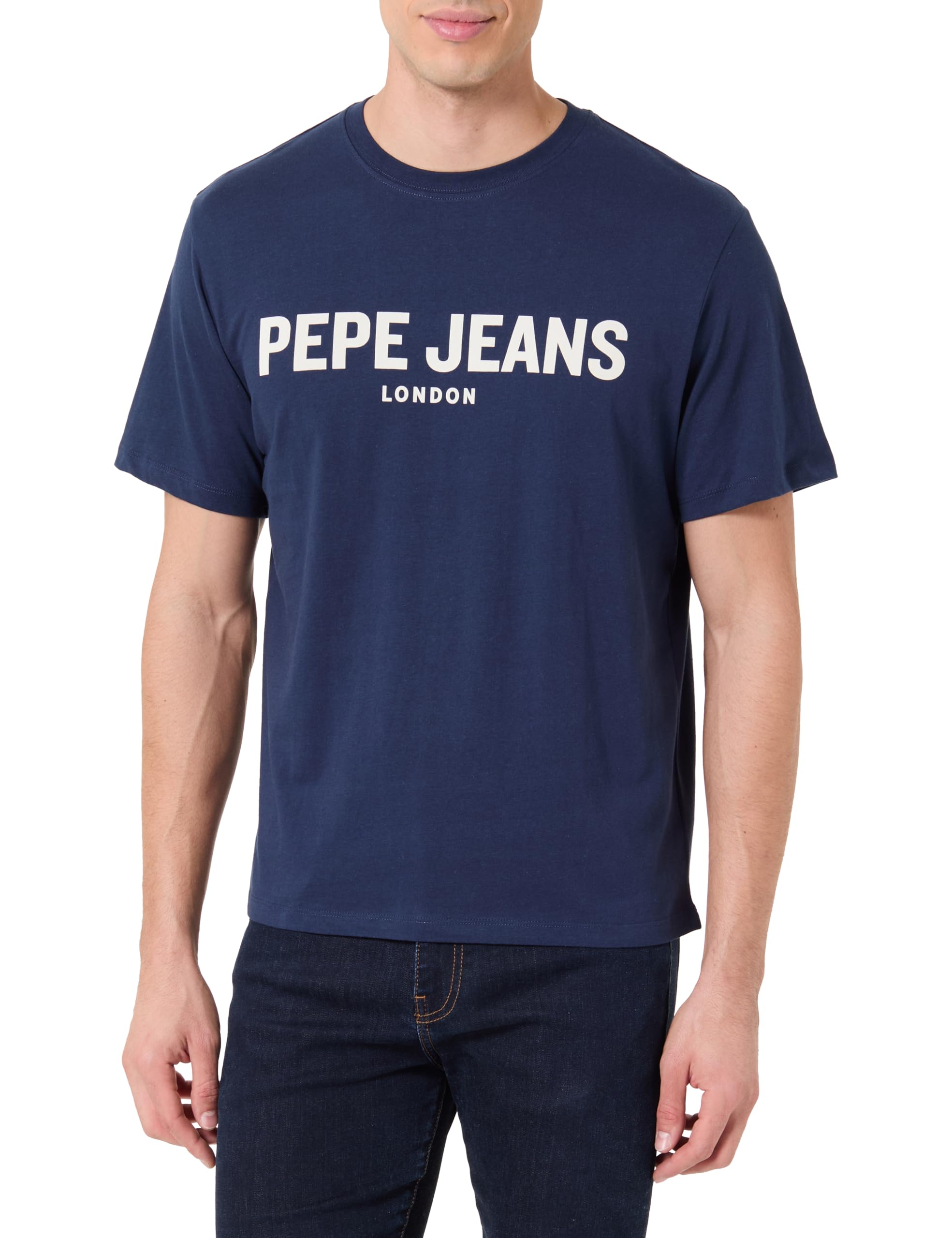 Pepe Jeans Men's M Basic Big Logo T-Shirt, Blue(Navy), XL