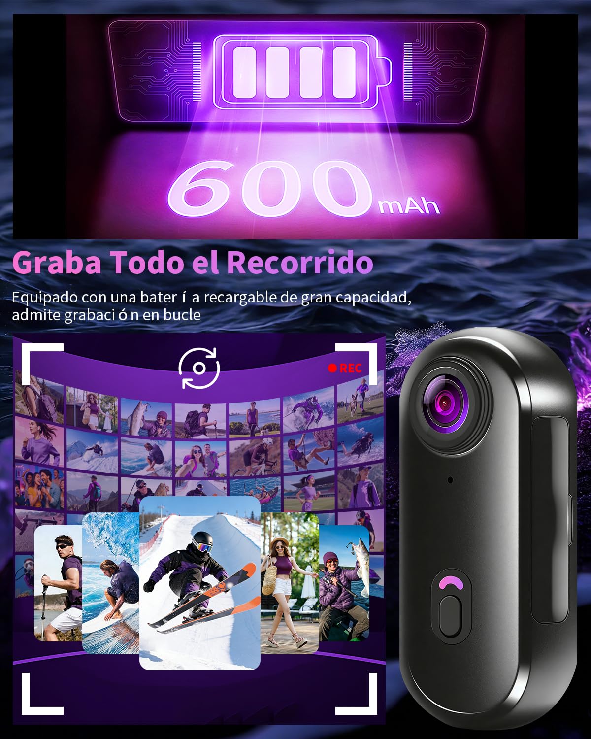 Mini Cámara Deportiva 4K, Cámara de Acción Casco Moto WiFi, 120° Camara Corporal POV, Subacuática 30m, Varios Accesorios para Ciclismo, Viajes, Mascotas, Caminatas, Deportes y Vlogging