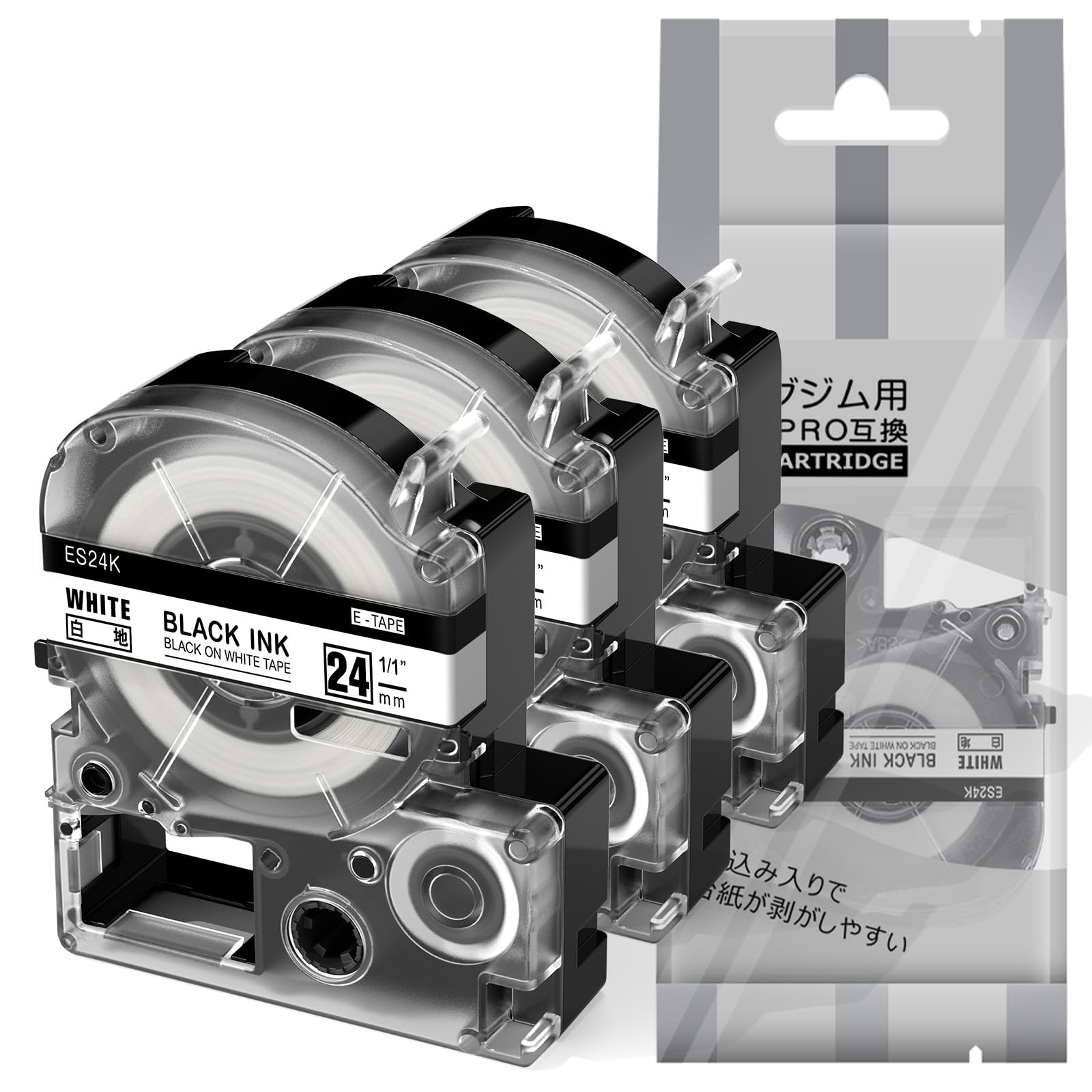 Aitepu SS24K Compatible King Jim Tepra Pro Label Writer Tape Cartridges Pack of 3, 0.9 inches (24 mm), White Background w/ Black Text, Length: 26.2 ft. (8 m) : Office Products