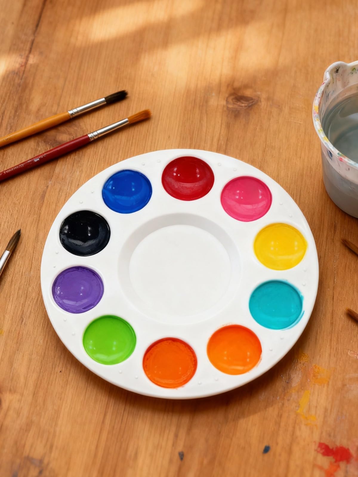 Paletas de pintura blanca reutilizables, paquete de 6 bandejas de 11 pozos, redondas de 6.7 pulgadas, para acuarela, acrílico y pinturas al óleo, plástico