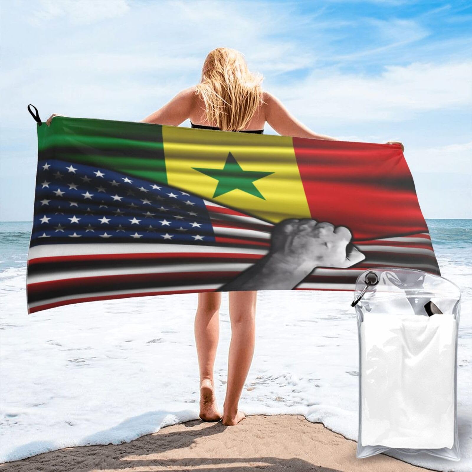 Toalla de playa de EE. UU. y Senegal: tu compañera ideal de 70x140 cm para el gimnasio y piscina