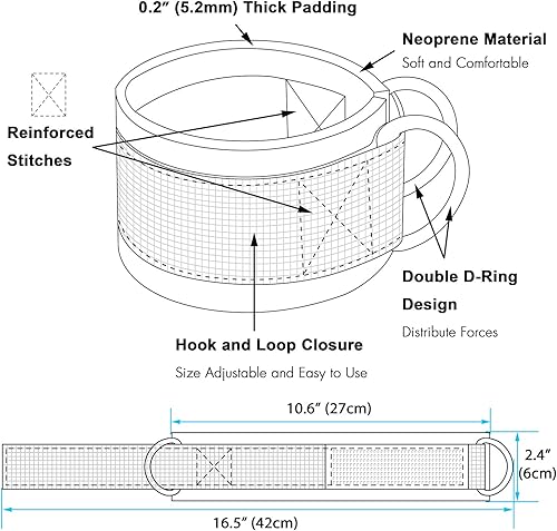 Miniatura 2 de 1 par de correas de tobillo de fitness para máquina de cable, doble anillo en D, ajuste cómodo ajustable de neopreno, para hombres y mujeres