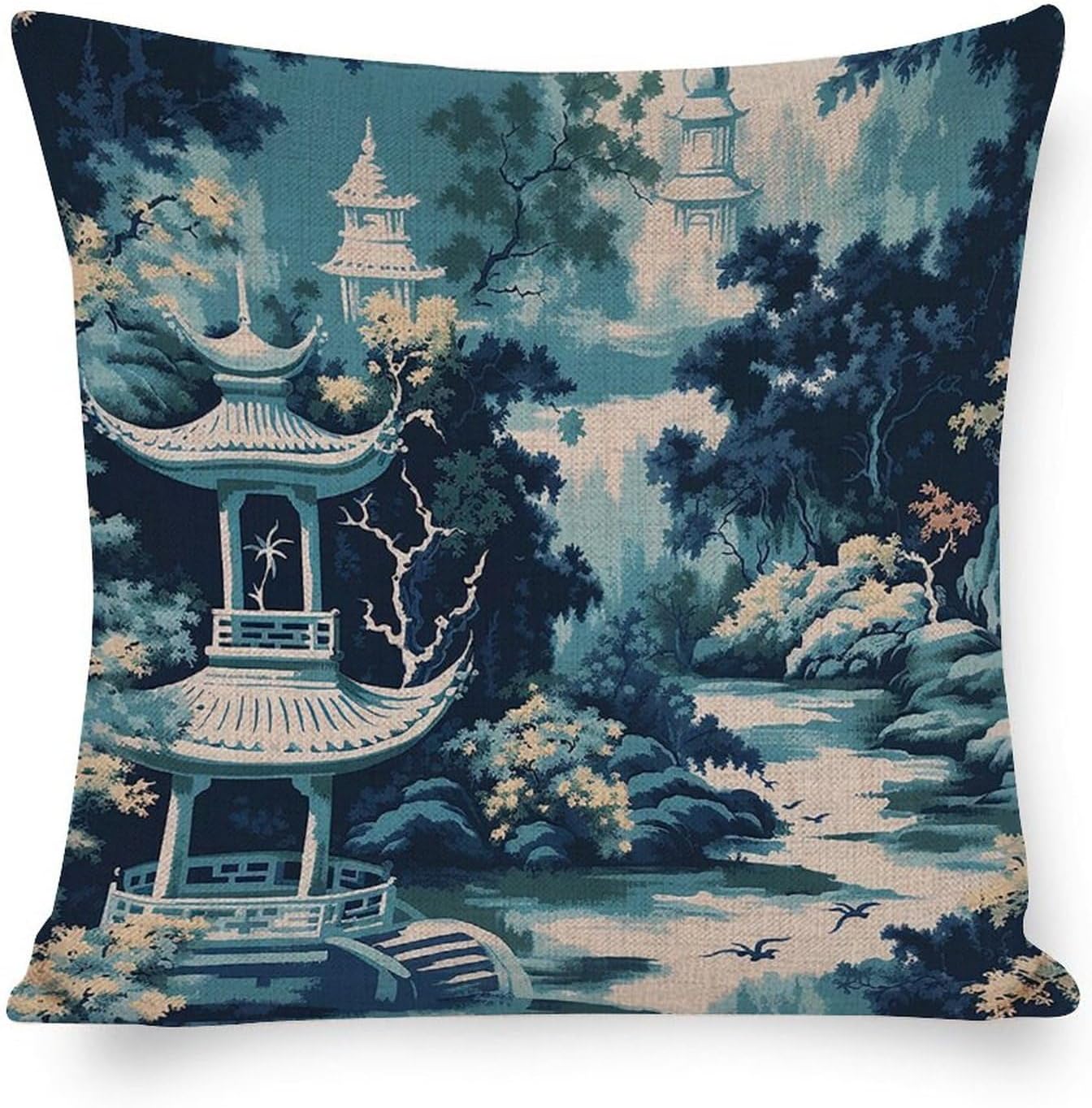 Zipped Pillow Cases for Home Decor Chinoiserie Blue And
