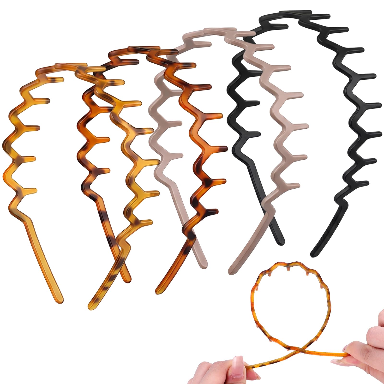 Needbrock 4Pack Zig Zag Headbands, Non-Slip Comb Headband with Teeth