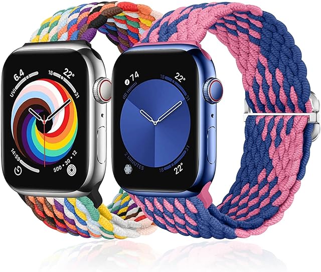 MATCHEASY Braided Solo Loop Compatible with Apple Watch Straps 38mm 40mm 41mm, Adjustable Stretchy Bands Elastic Sport Wristbands for iWatch Series 9 8 7 6 5 4 3 2 1 SE, for Men/Women, 2 Pack.