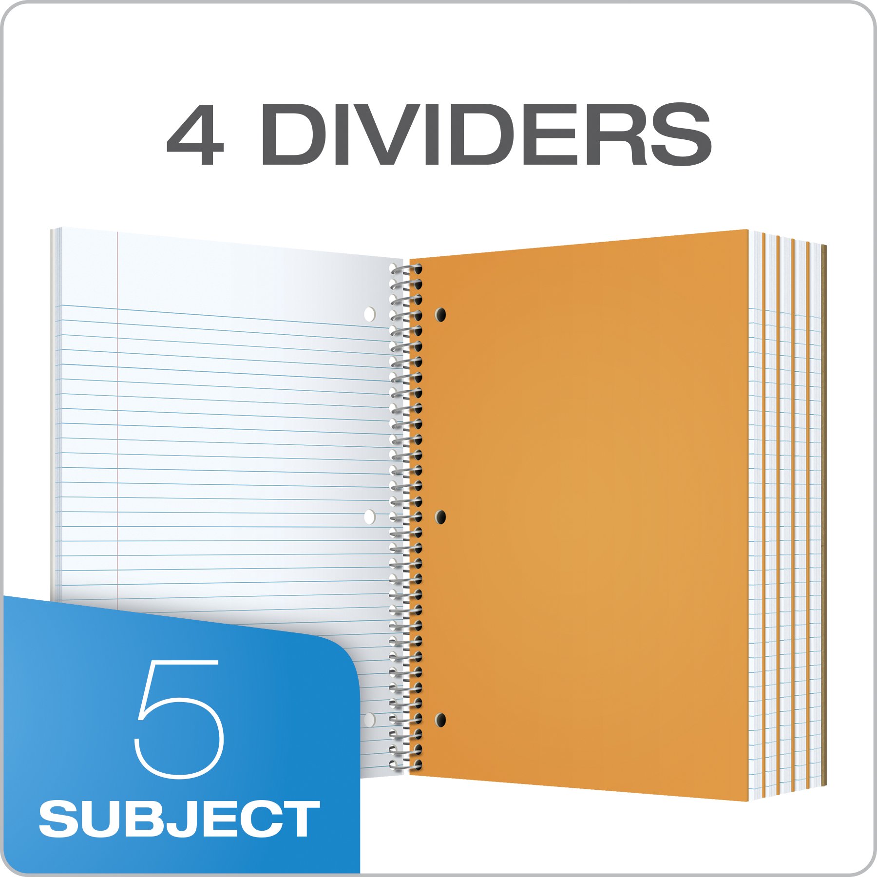 TOPS 5-subject Cahier à spirale, College Rule, 21,6 x 27,9 cm, Blanc, 200 feuilles par livre, Housse de couleur peut varier (65581)
