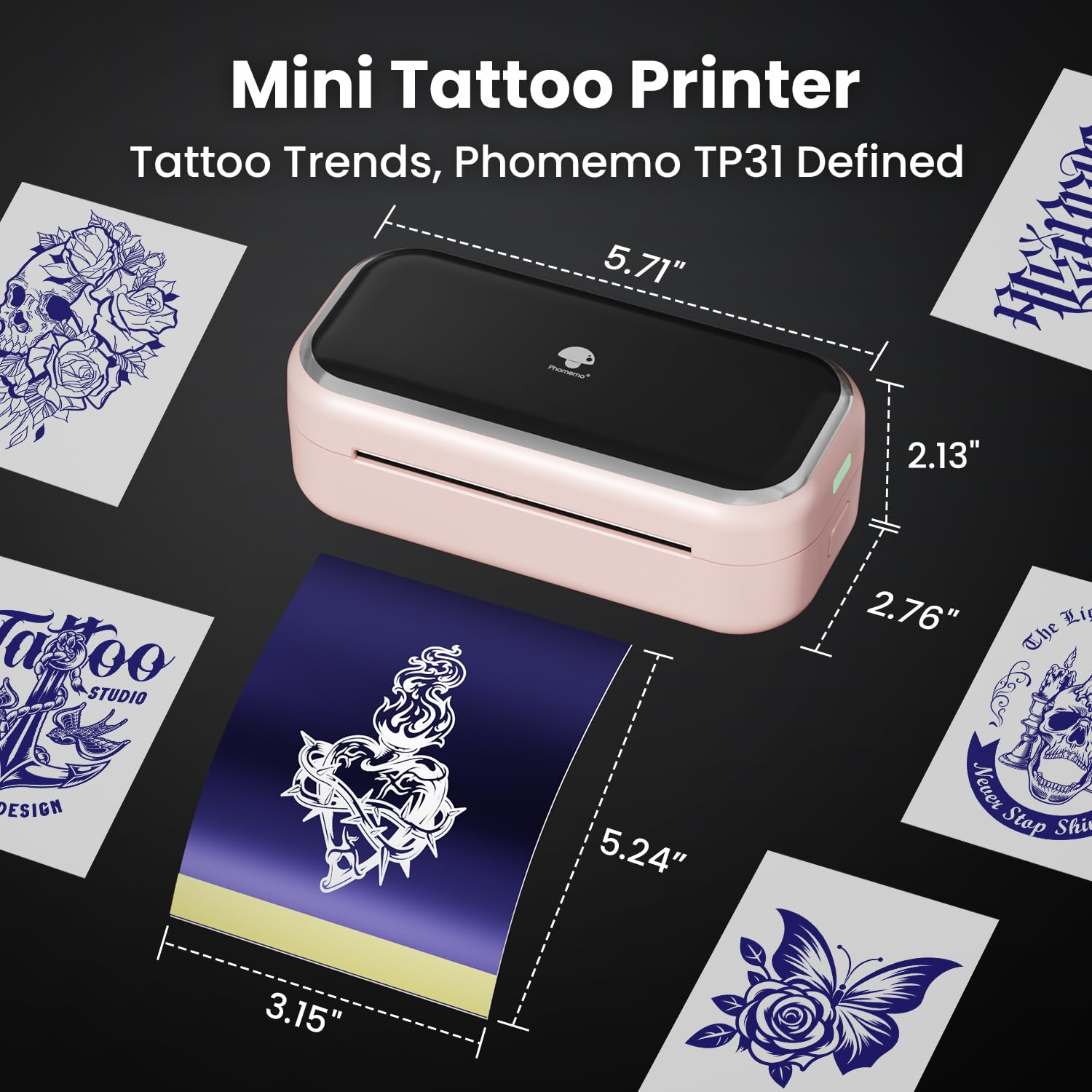 Phomemo TP31 Stampante Stencil Tattoo 3 Pollici, Stampante Termica Tattoo Bluetooth con Carta