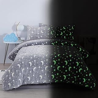 HOMBYS Glow in The Dark Comforter Set 7 Piece Full Size with Sheets, Grey Velvet Bedding Comforter Sets for Full Bed, Ultra Soft Down Alternative Comforter for Teenage Boys Kids, Bed in a Bag