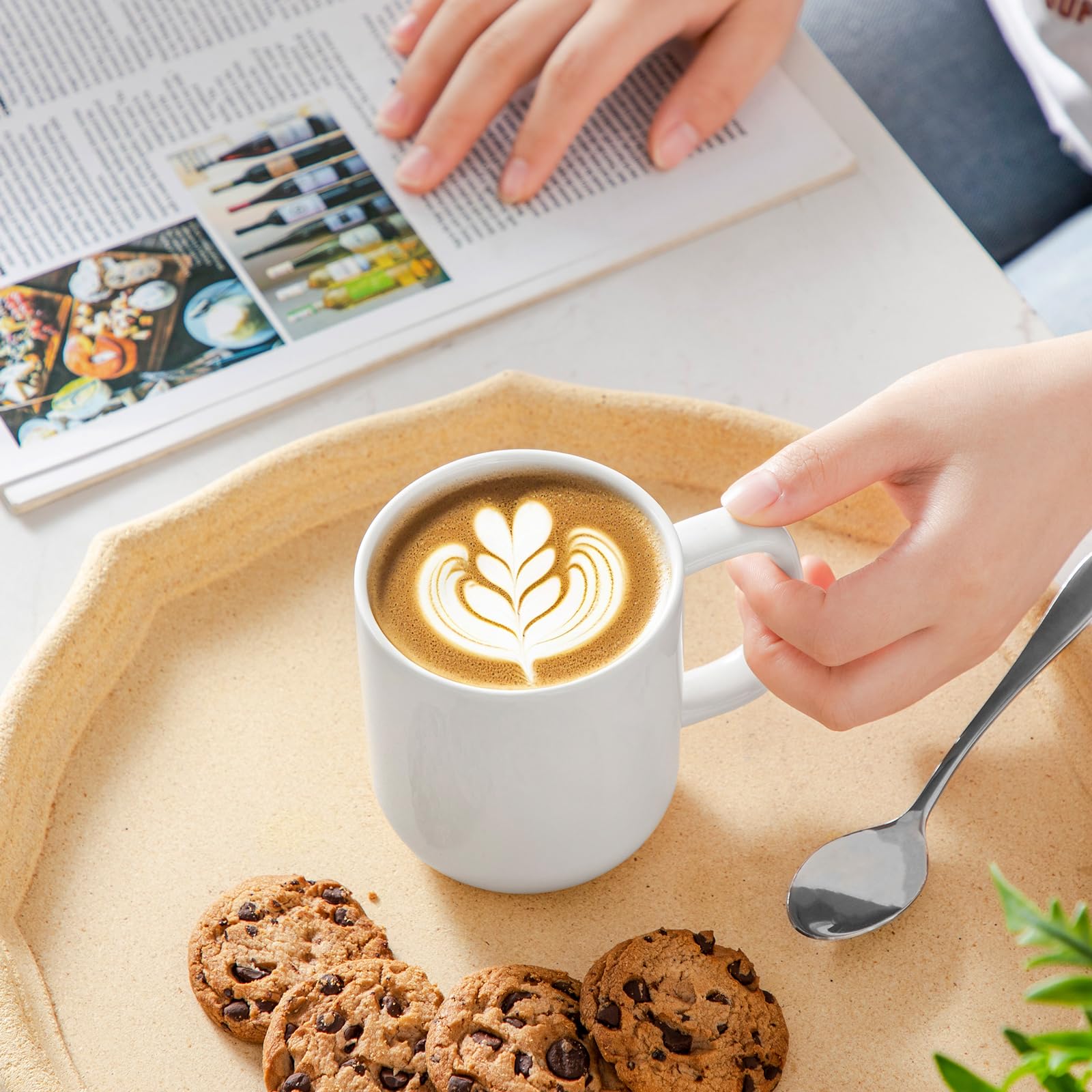 vancasso Starry kop en schotel set met 21,6 cm dessertborden, keramische middagtheeset voor 4 personen, 270 ml koffiekop voor espresso, cappuccino en allerlei soorten dranken