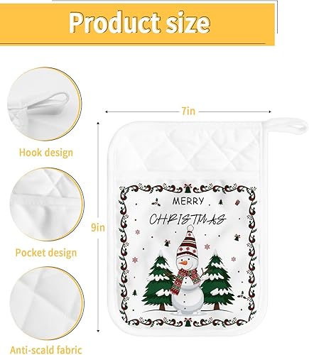 Miniatura 3 de Snowman - Juego de 5 soportes para ollas para cocina, antideslizantes y aislantes de calor, juego de agarraderas de tela de toalla con bolsillo,