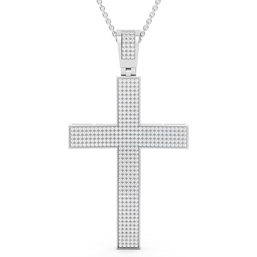 Dazzlingrock Collection 0.73 Ctw Natural Round White Diamond Luminous Cross Pendant Necklace with 18 inch Silver Chain for Men in 925 Sterling Silver