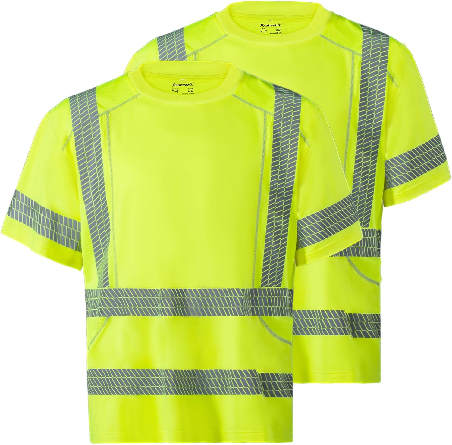 ProtectX High Visibility Short Sleeve Reflective Safety T-Shirt, Men's Heavy Duty Breathable Hi Vis Shirts, Class 2 Type R