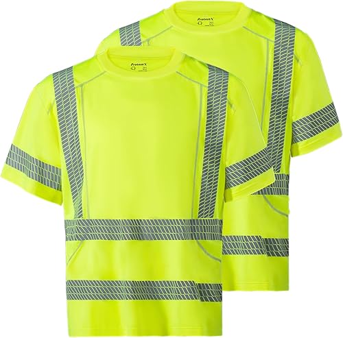 Miniatura 10 de ProtectX Camiseta de seguridad reflectante de manga corta de alta visibilidad, camisas de alta visibilidad transpirables resistentes para hombres