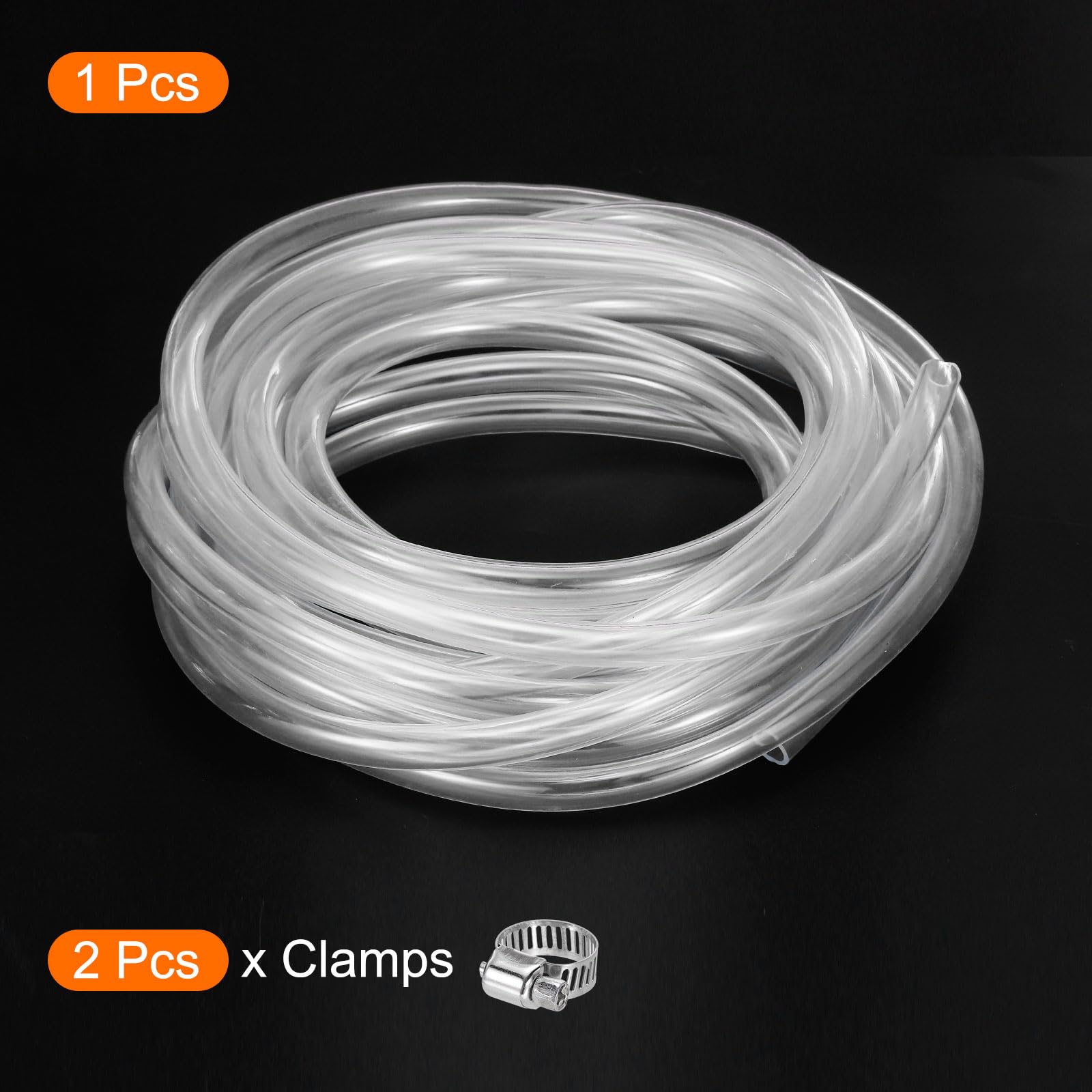 Tubo In PVC Trasparente 6,4x9,5 Mm - 1,5 Metri Con 2 Morsetti - Per Acquario, Pompa, Irrigazione - 2