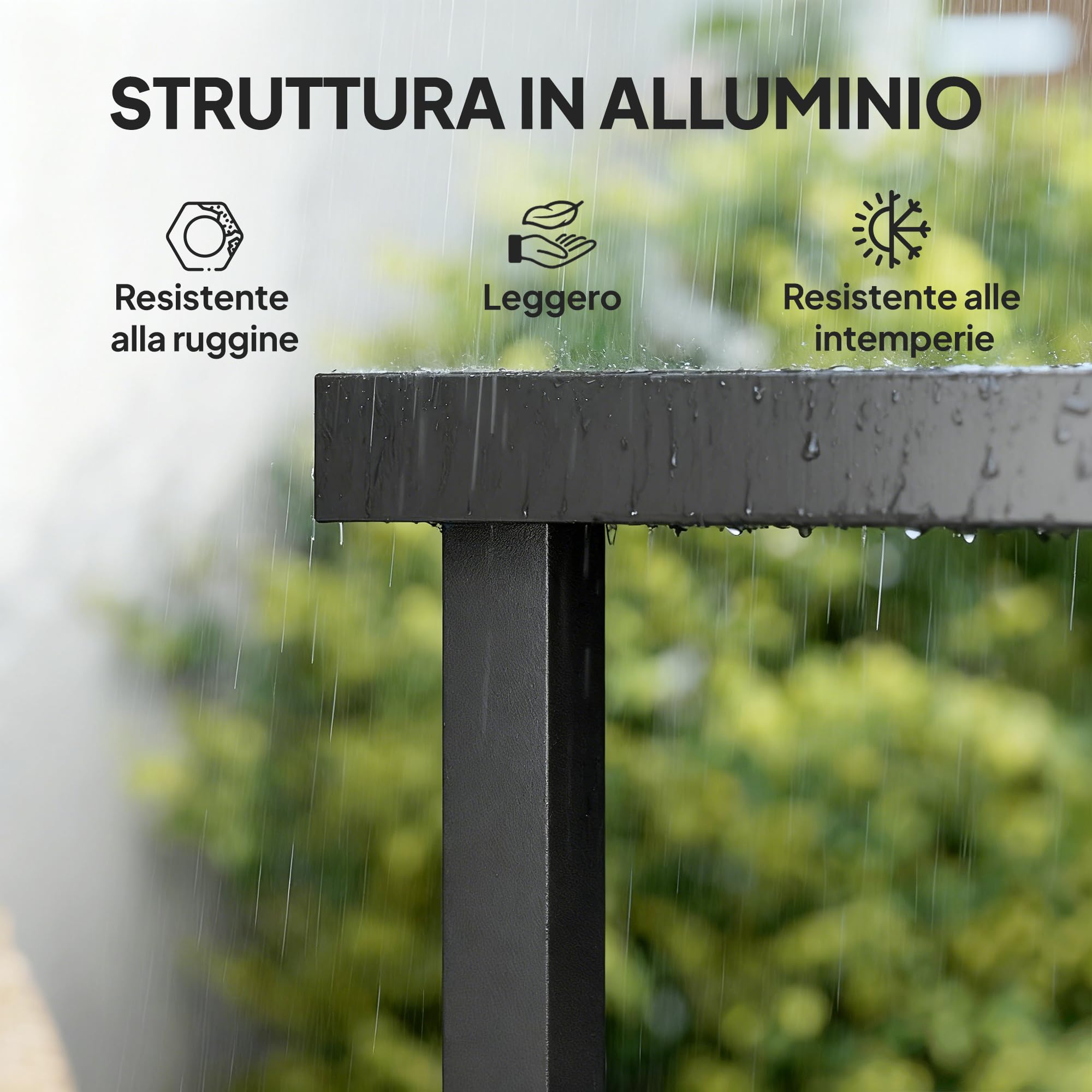 Outsunny Tavolo da Giardino con Piano Effetto Legno 190x90 cm per 8 Persone, Tavola da Pranzo da Esterno Rettangolare in Alluminio e Plastica, Per Patio, Terrazzo, Balcone, Nero