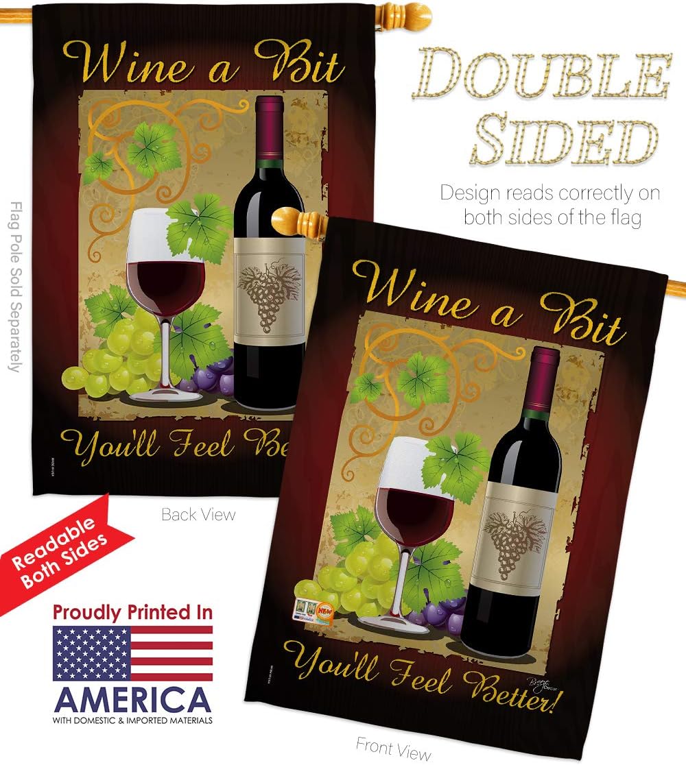 Wine a Bit Garden House Flags Set Beverages Drink Fruits Cheese Sangria White Red Rose Dessert Sparkling Small Decorative Gift Yard Banner Double-Sided Imported 28 X 40