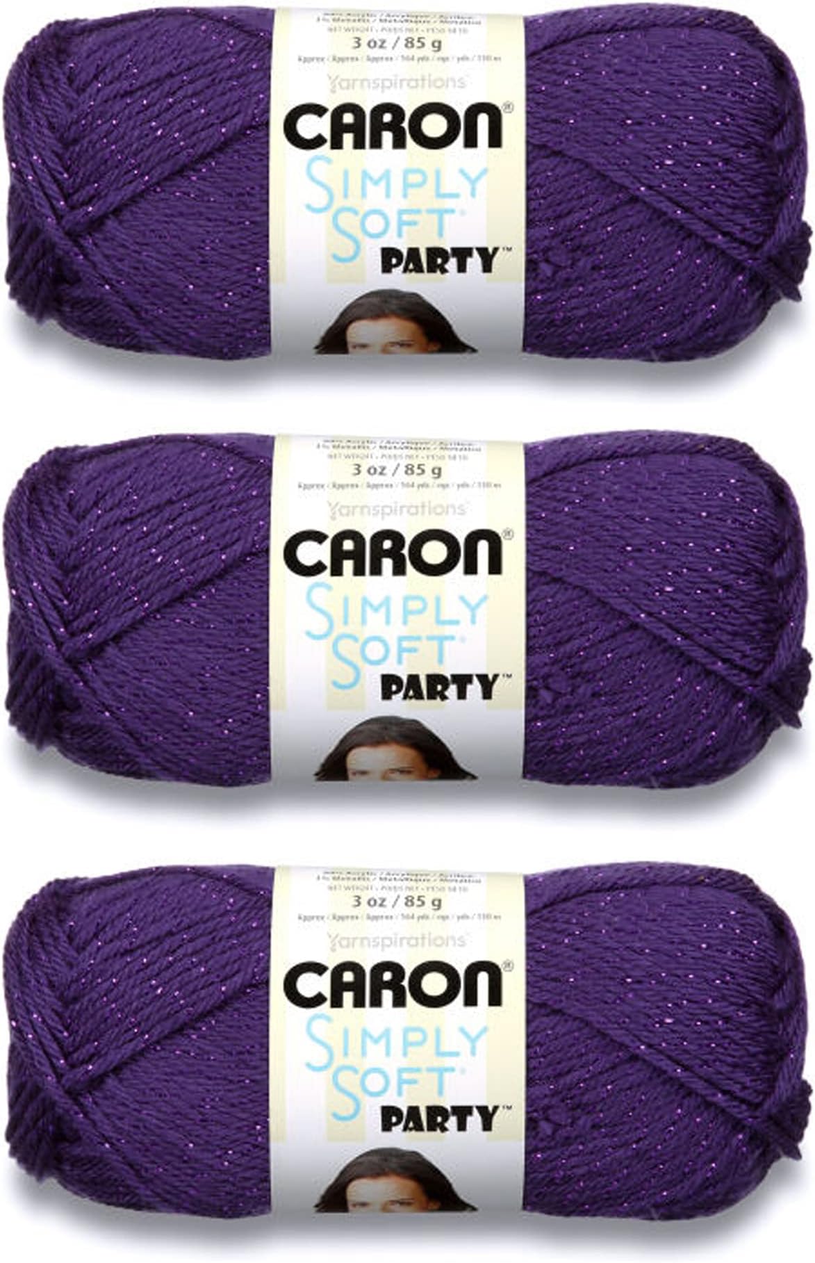 Caron Simply Soft Party Yarn, Purple Sparkle 3 Count