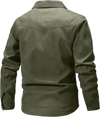 Flygo Mens Flannel Lined Shirt Jacket Snap Button Western Cowboy Jacket