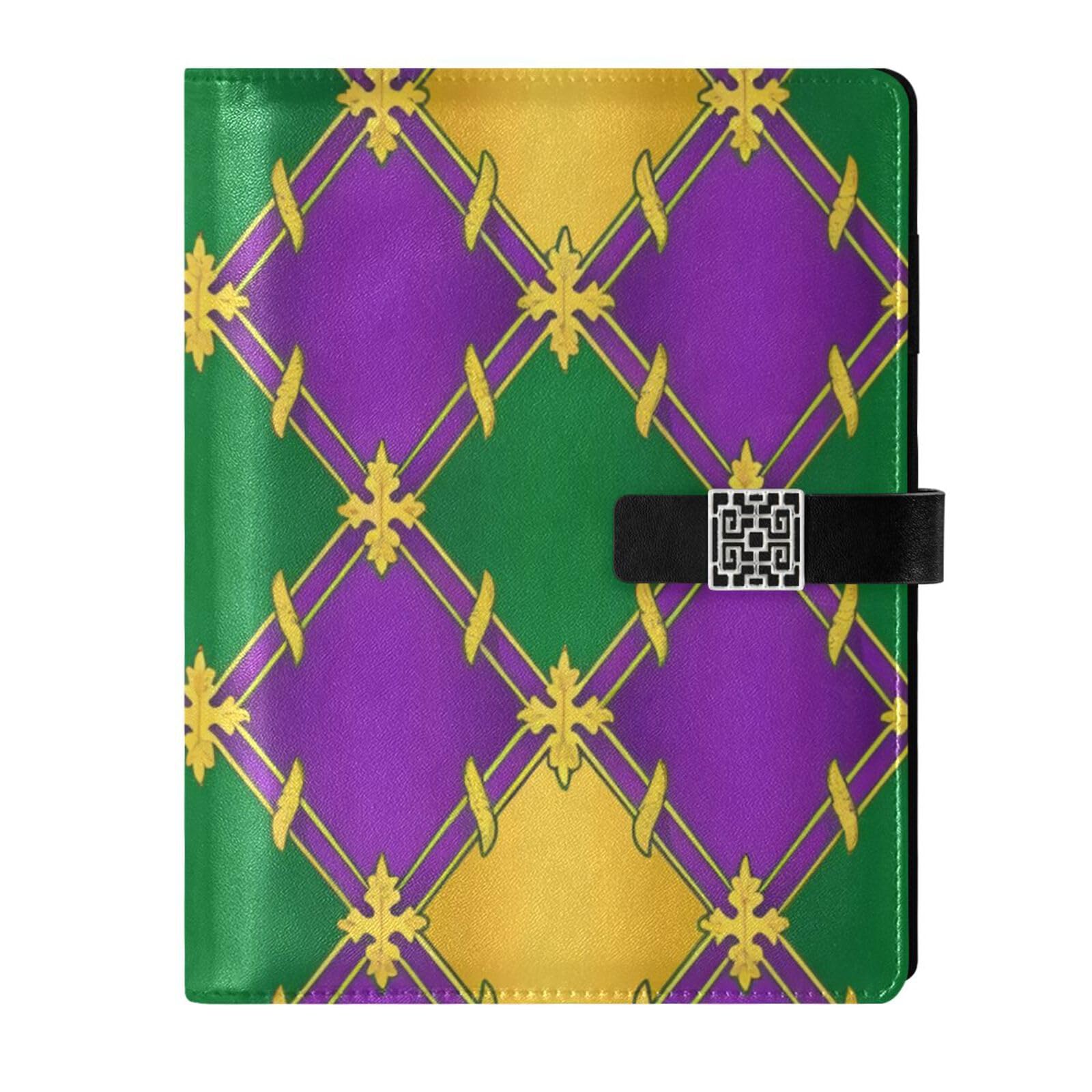 Carnet ligné Mardi Gras en cuir violet et vert format 17x23 cm pour les notes de collège - 7