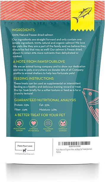 Organic Freeze-Dried Salmon Treats Single Ingredient, Grain-Free & Gluten-Free High Protein, Skin & Coat Support, Raw-Diet Friendly Made in USA (Pack of 1)