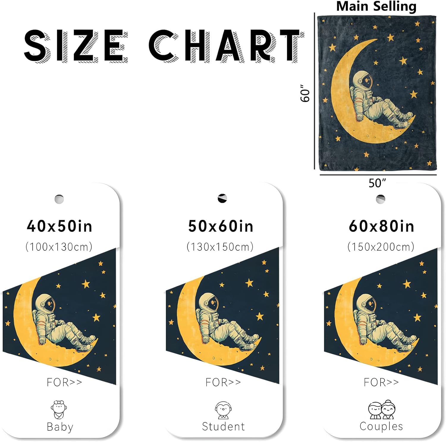 Moon Dreaming Astronaut Blanket, Cozy Flannel Astronaut with Crescent Moon Throw for Couch Outdoor, Plush Soft Lightweight Travel Blankets for Bed Decor and Gifts, for Women Adults Kids 50"x60"