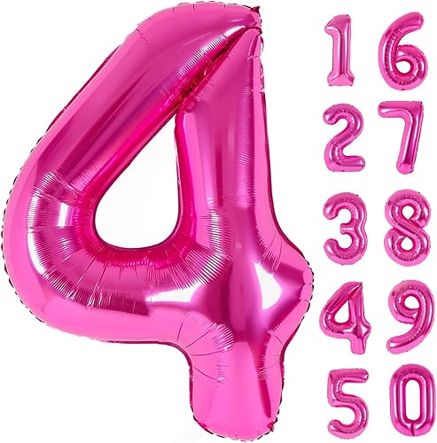 Globo gigante de 40 pulgadas, color rosa claro, número 4, globos de aluminio de Mylar con helio para fiestas de cumpleaños, decoraciones de 4