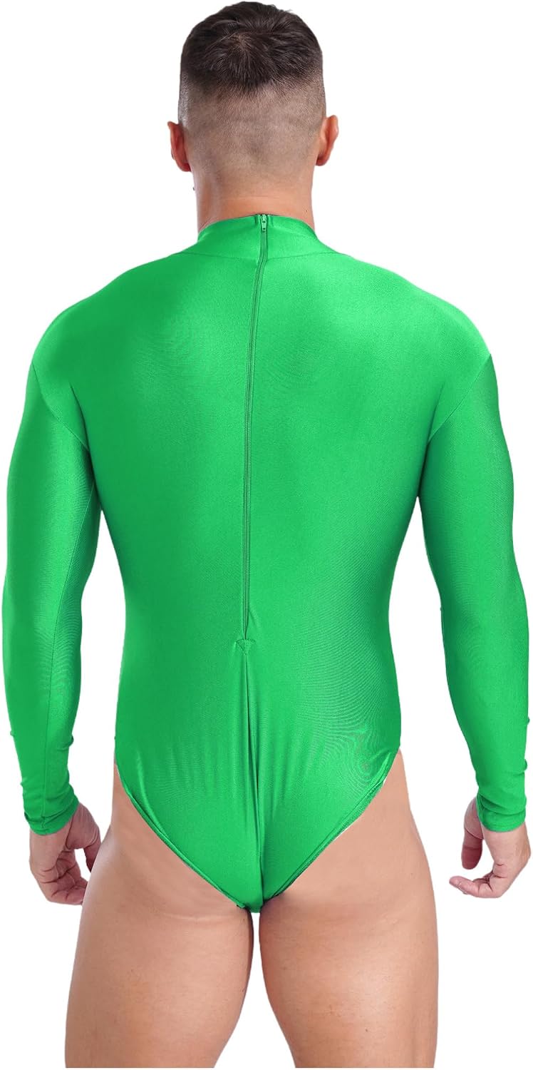 iiniim Men One Piece Long Sleeve Back Zipper Jumpsuit Bodysuit Romper Gymnastics Leotard Tops