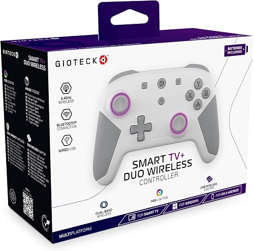 Gioteck Smart TV+ DUO Wireless Controller for Cloud Gaming, PC, Smart TV, Mobile - Grey