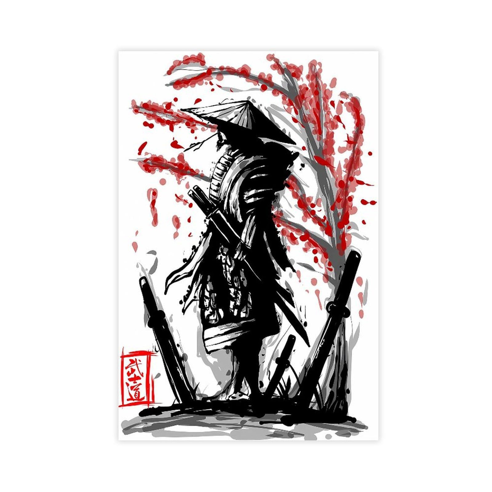 Qnvjqkdsi Unframe Japanese Samurai Art (4) Canvas Poster Bedroom Decor Landscape Office Room Decor Gift 24" L X 36" W