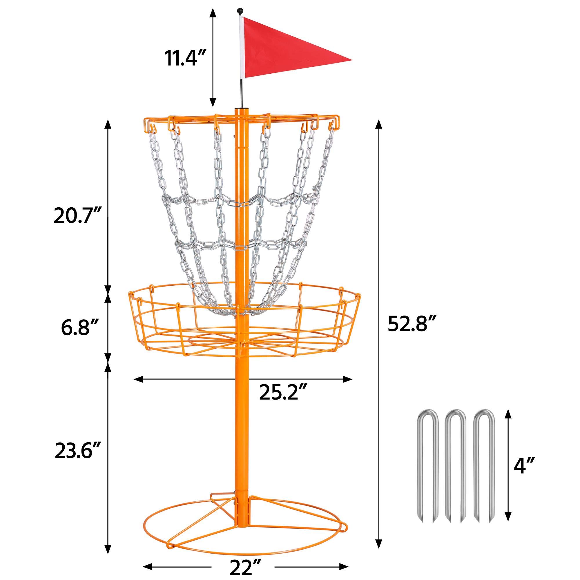 Yaheetech Portable Disc Golf Basket, Practice Target Steel Hole Heavy Duty Disc Golf Goals Catcher, Orange
