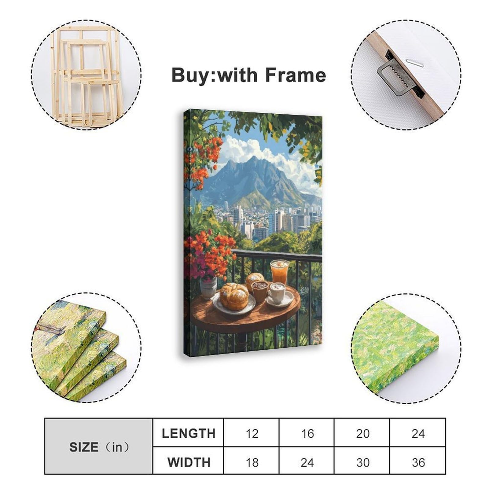 QOTOPGPG Poster su tela con vista sul balcone di Pan Dulce Breakfast, Monterrey, decorazione per camera da letto, ufficio, stanza, regalo, 40 x 60 cm
