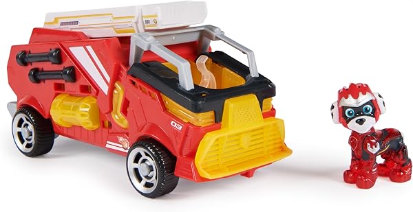 Paw Patrol Patrulla Canina - Figura Marshall Y Coche Juguete con Luces Y Sonidos DE LA SUPERPELÍCULA - 6067509 - Juguetes Niños 3 Años + - Patrulla Canina Juguetes - Regalo Niño 3 años + - 3