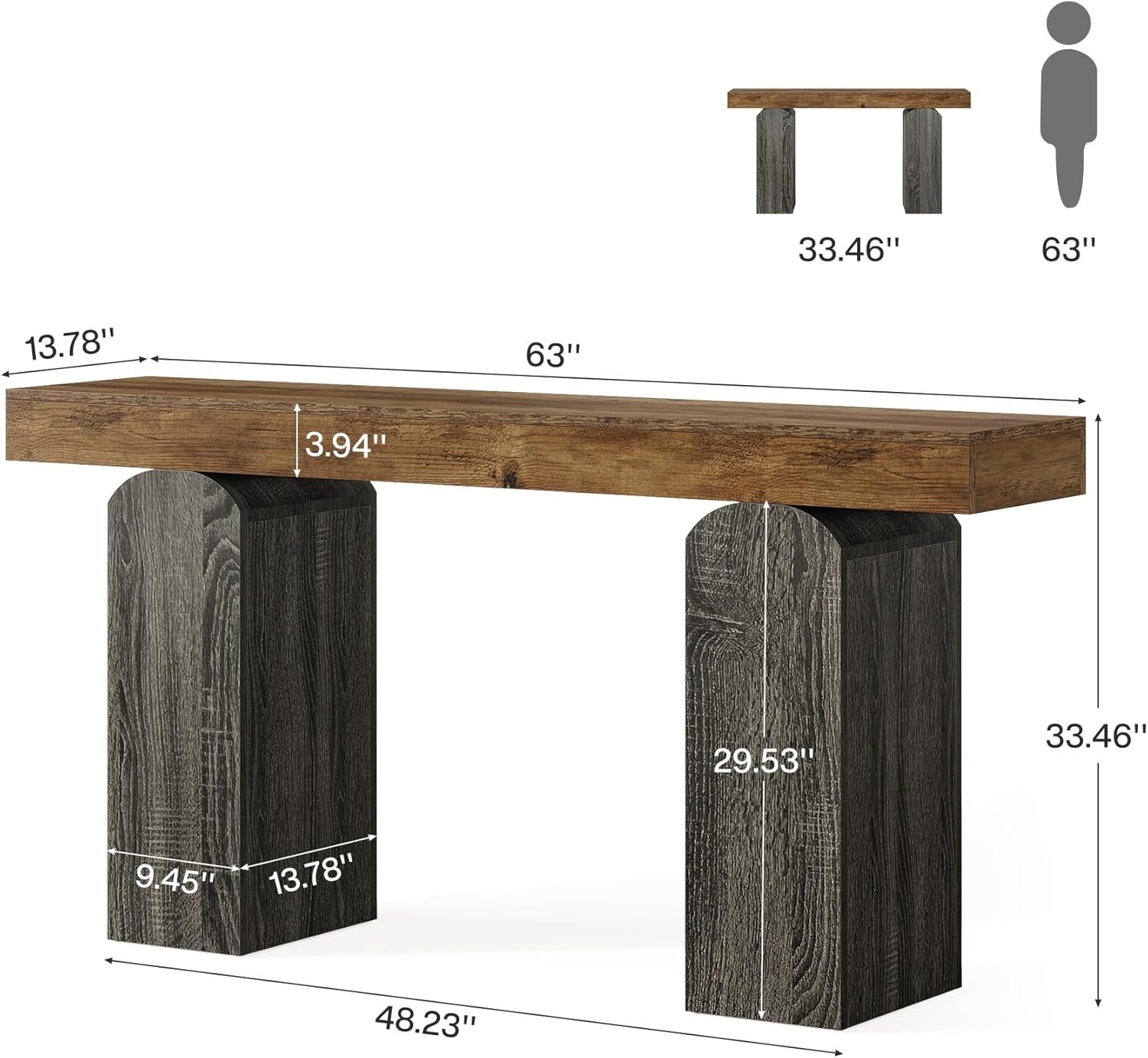 Tribesigns 63" Long Entryway Table, Farmhouse Console Table with 2 Arched Pedestal Legs, Wooden Sofa Console Behind The Couch for Entrance, Hallway, Living Room (Vintage Brown & Grey)