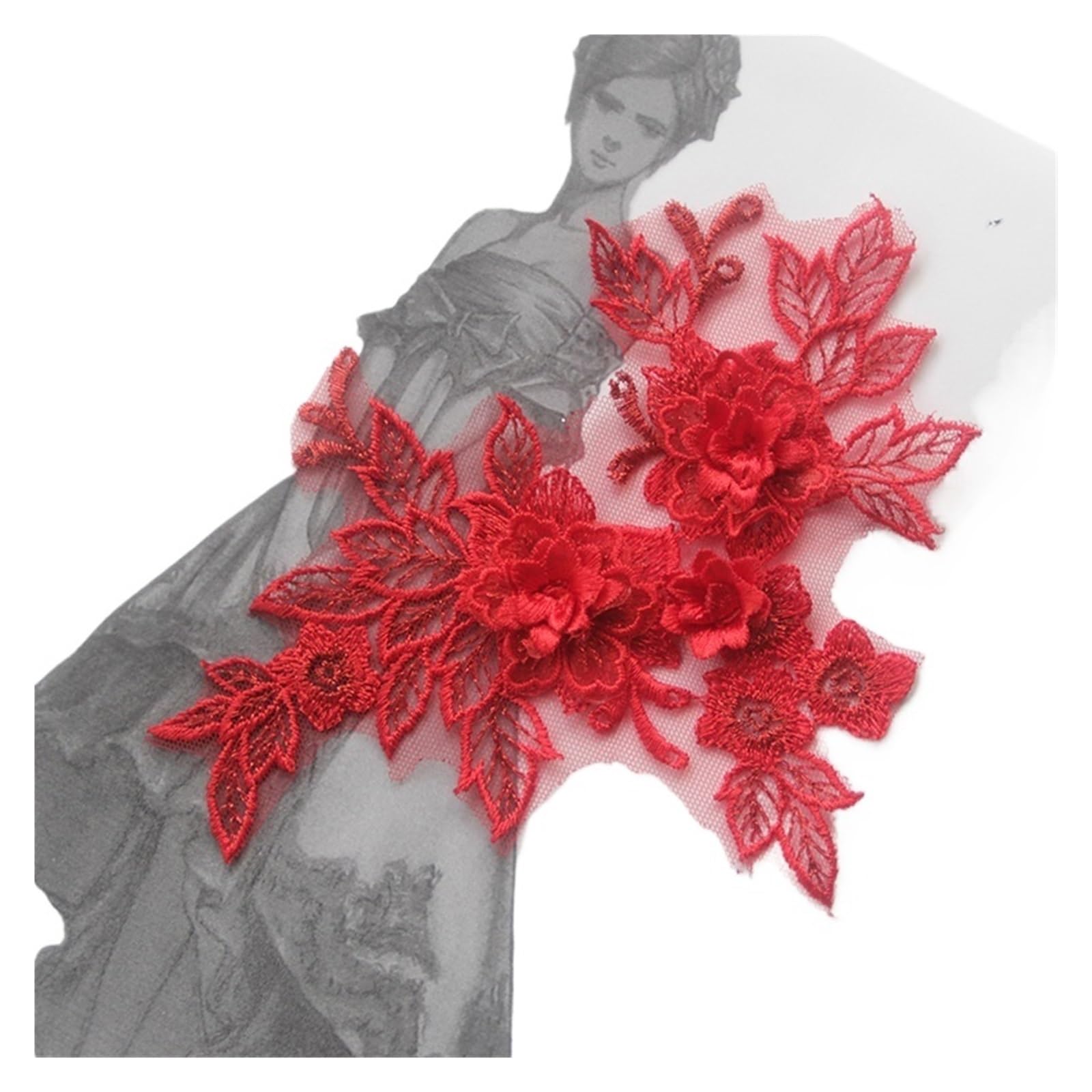 Dentelle 3D brodée motif floral pour customisation de vêtements