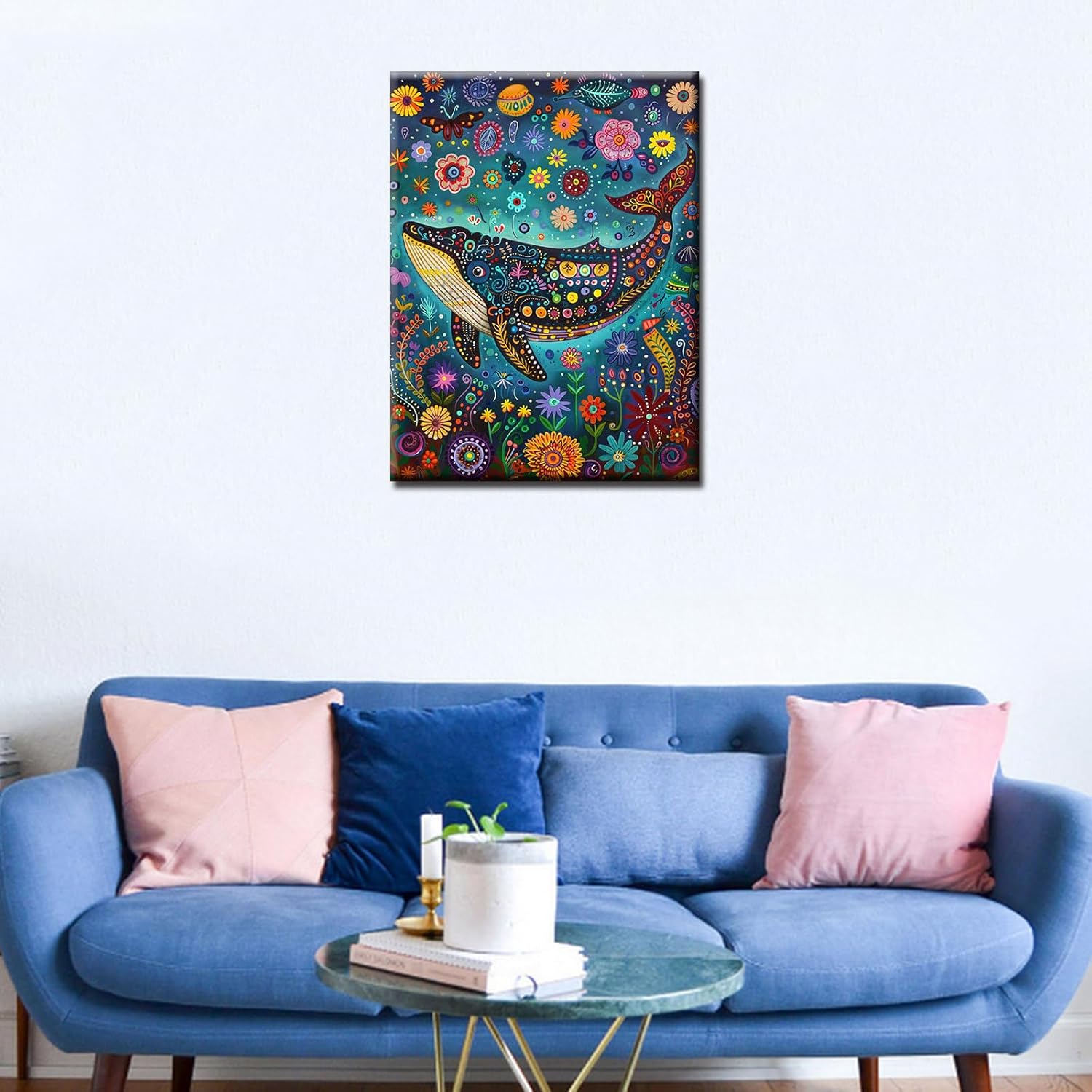 Aihonmin Large Whales Paint by Numbers for Adults Beginner, DIY Oil Painting Deep-sea Monster Acrylic Paint by Number Kits for Kids Adults Beginner for Home Wall Decor(DIY Frame) 16x20 inch