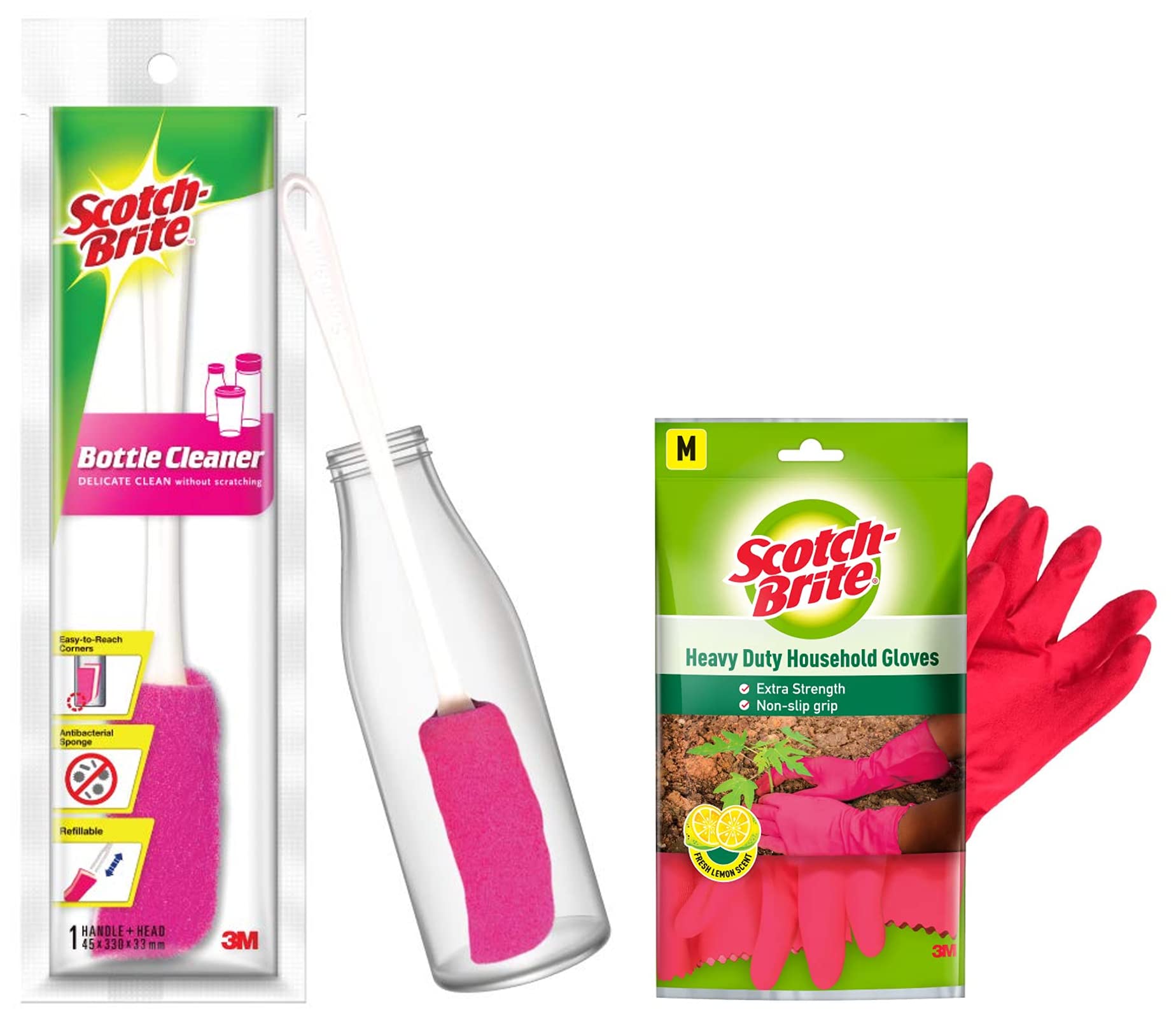 Scotch-Brite Heavy Duty Gloves (Medium)(Red) Plastic Bottle Cleaner Brush (Pink and White) (B082FJHRLH) Amazon Price History, Amazon Price Tracker
