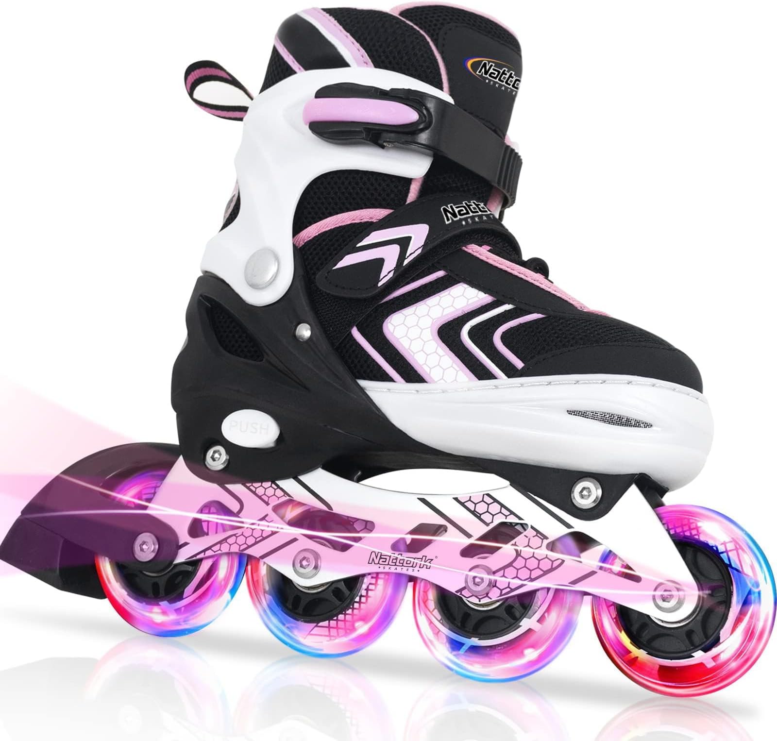 Kids Inline Skates Adjustable Light up Wheels Blades Roller for Boys Girls- Black for Teenagers Youth Racing Car Decorations Indoor Outdoor Birthday Gift for Son and Grandson