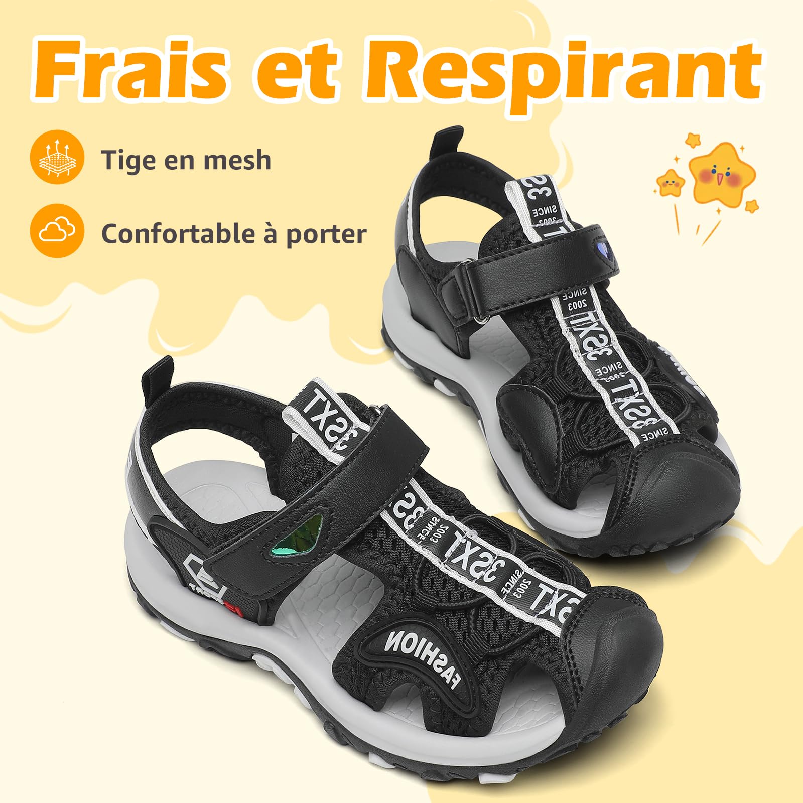 Mishansha Sandales Fille Été à Bout Fermé, Chaussures Enfant Antidérapantes Sandales Respirantes pour Randonnée et Activités Plein Air,25-38